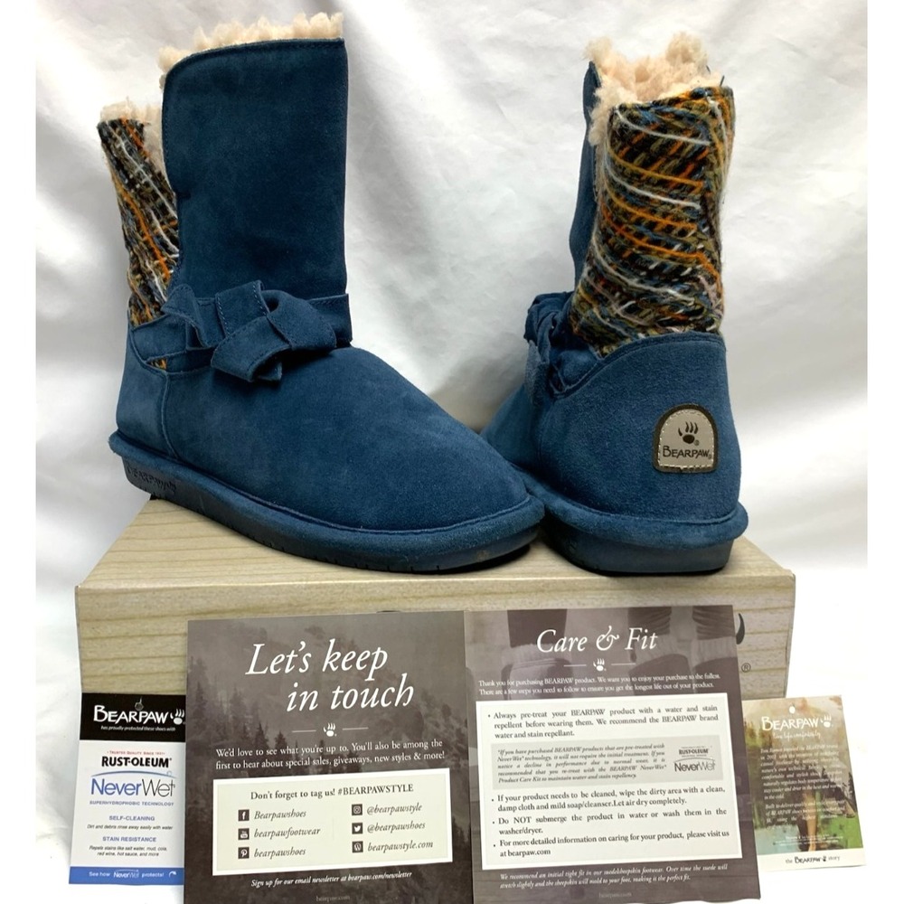 NIB Women's Bearpaw "Lars" Suede Winter Boots Shade Blue Fur Lined Size 10